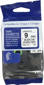 סרט פי טאץ שחור על שקוף 9 מ”מ TZ121