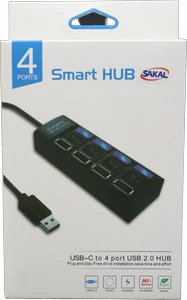 מפצל USB עם חיבור מתח חשמל 4 פורטים