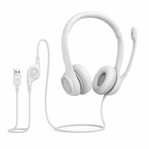 אוזניות סטריאו חוטיות USB עם מיקרופון H390 בצבע אופווייט מבית LOGITECH