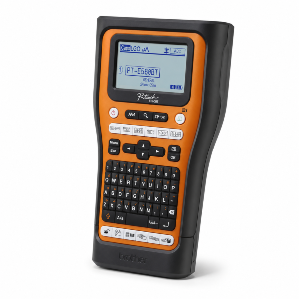 ערכת מדפסת תוויות תעשייתית ניידת Brother PT-E560BTVP עם Bluetooth